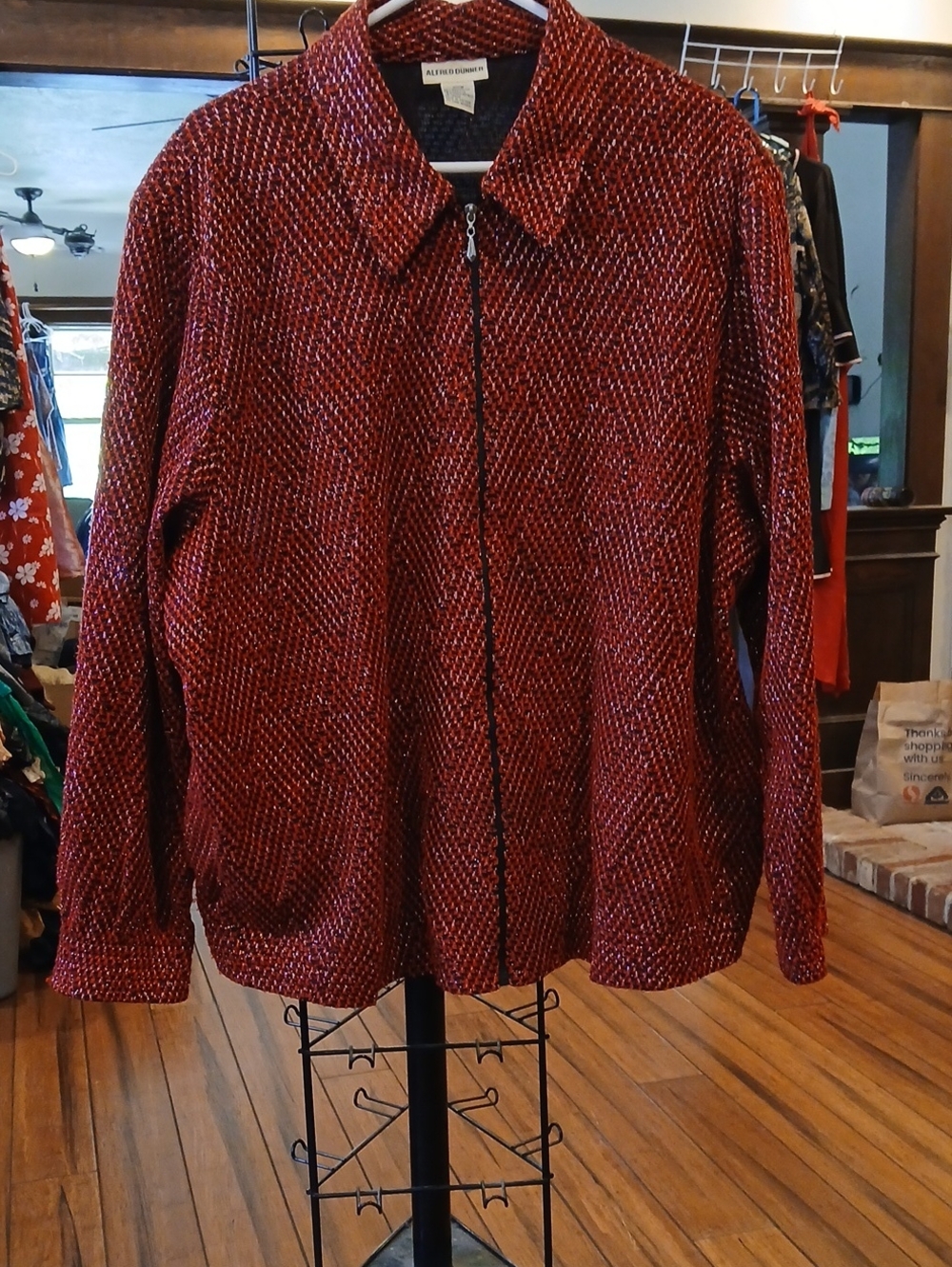 Alfred Dunner Red Textured Zip-Front Blazer